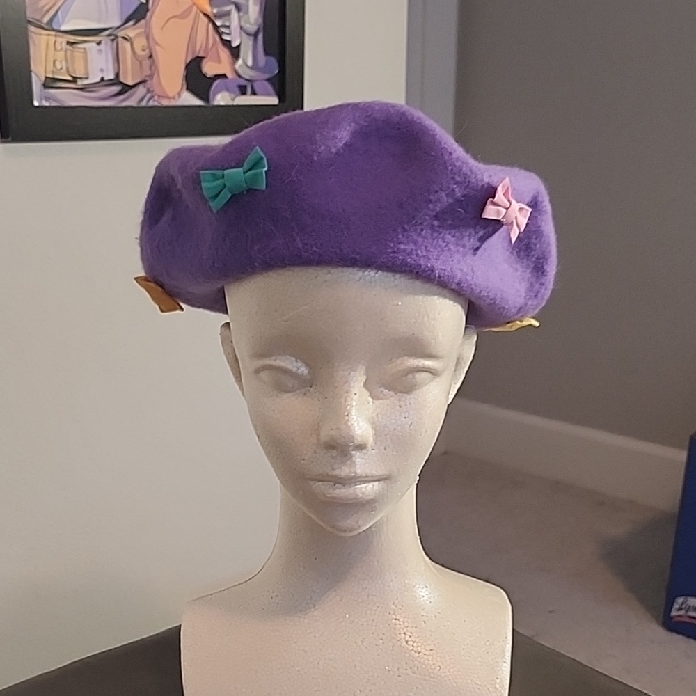 Purple Kids Beret with Bows